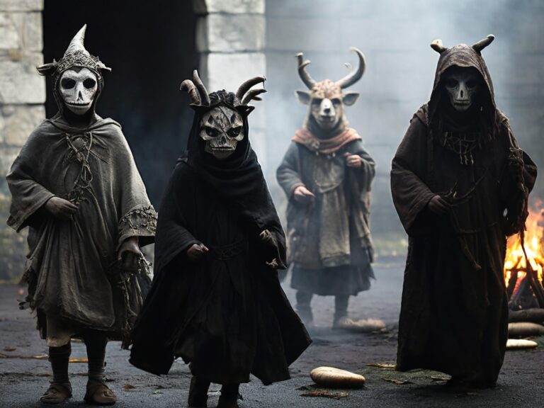 Ancient Celt Children dressed up as animals and monsters